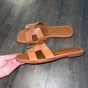 Brown Leather Slide Sandals